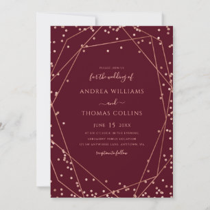 Burgundy Rose Gold Glitter Geometric Wedding Invitation