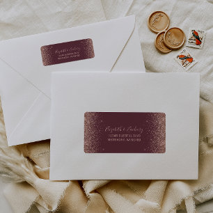 Burgundy Rose Gold Glitter Wedding Return Address