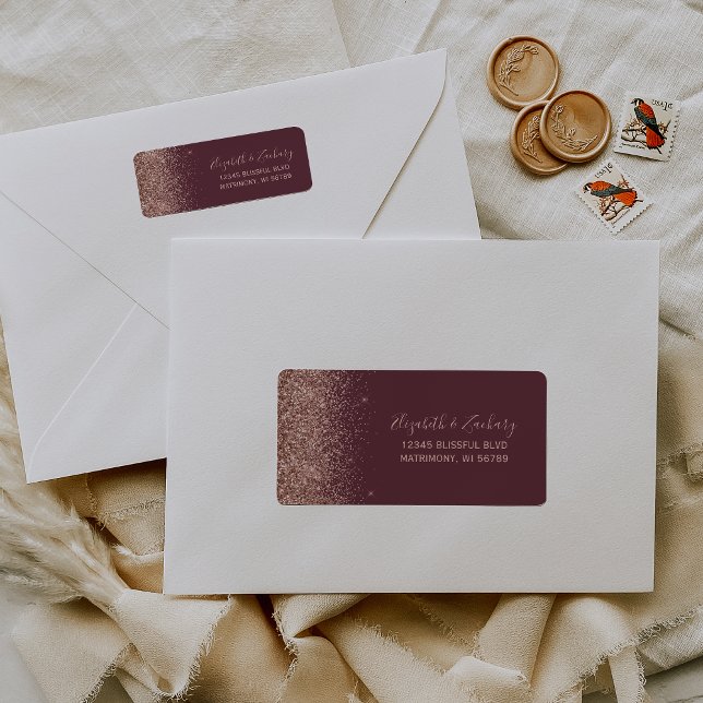 Burgundy Rose Gold Glitter Wedding Return Address (Creator Uploaded)