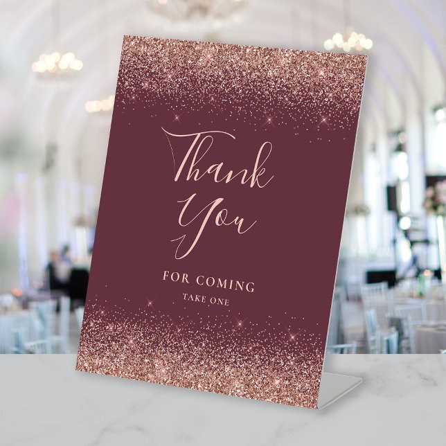Burgundy Rose Gold Glitter Wedding Thank You Pedestal Sign (Creator Uploaded)