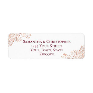 Burgundy & Rose Gold Lace Wedding Return Address
