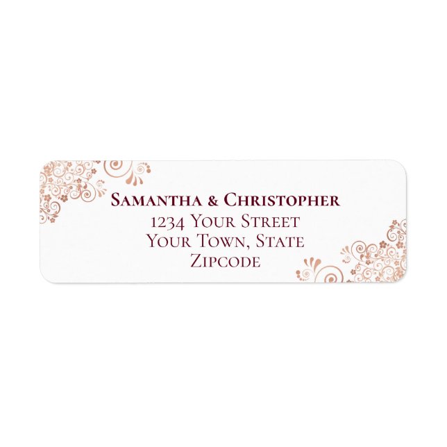 Burgundy & Rose Gold Lace Wedding Return Address (Front)