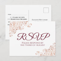 Burgundy & Rose Gold Lace White Wedding RSVP