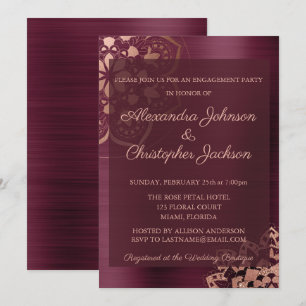 Burgundy & Rose Gold Mandala Engagement Party Invitation