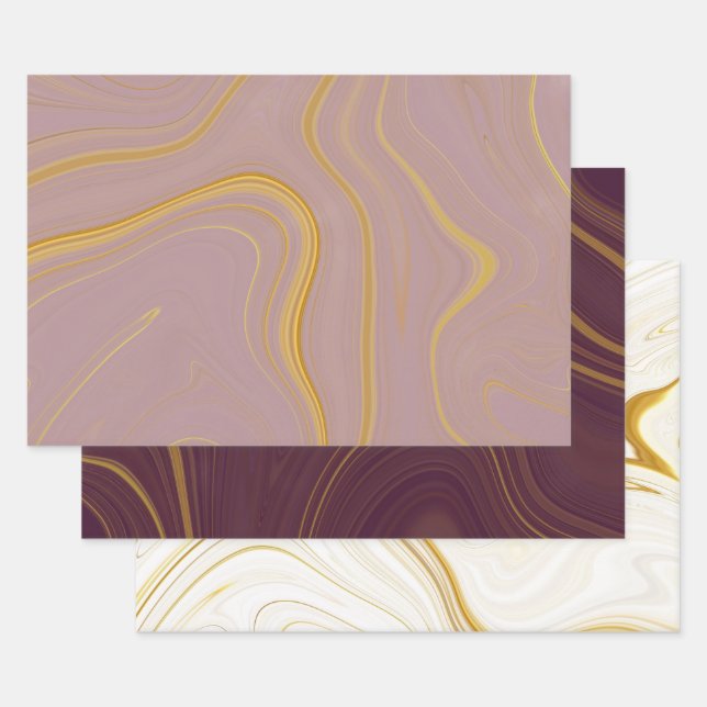 Burgundy Rose Gold Marble Agate Glitter Wrapping Paper Sheet (Set)