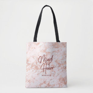 Burgundy & Rose Gold Marble Maid of Honour Monogra Tote Bag