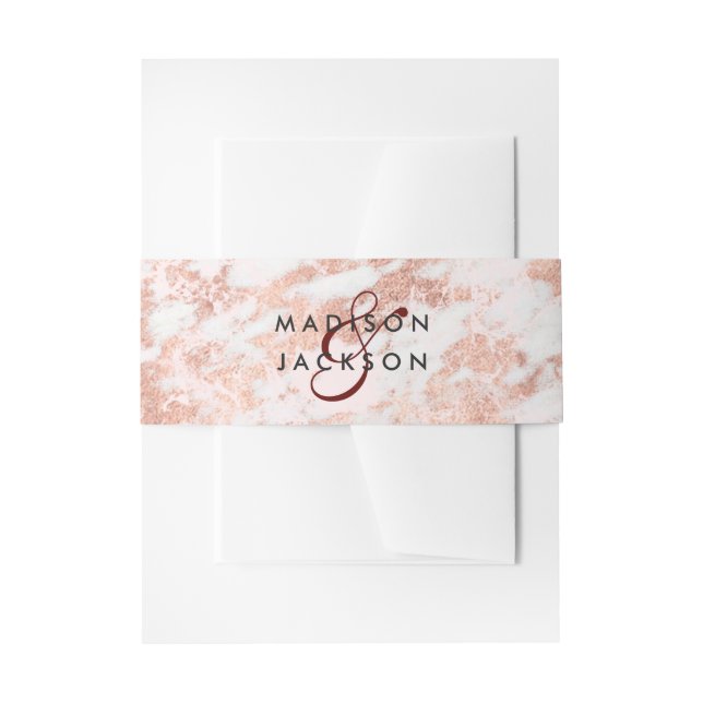 Burgundy & Rose Gold Marble Wedding Monogram Invitation Belly Band (Front Example)