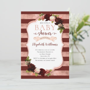 Burgundy Rose Gold Marsala Baby Shower Invitation