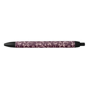 Burgundy & Rose Gold Pink Damask Elegant Glam Blue Ink Pen