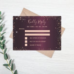 Burgundy rose gold RSVP Card<br><div class="desc">A burgundy background,  decorated with rose gold faux sparkles. Personalise and add the reply by date.</div>