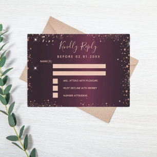 Burgundy rose gold RSVP Card