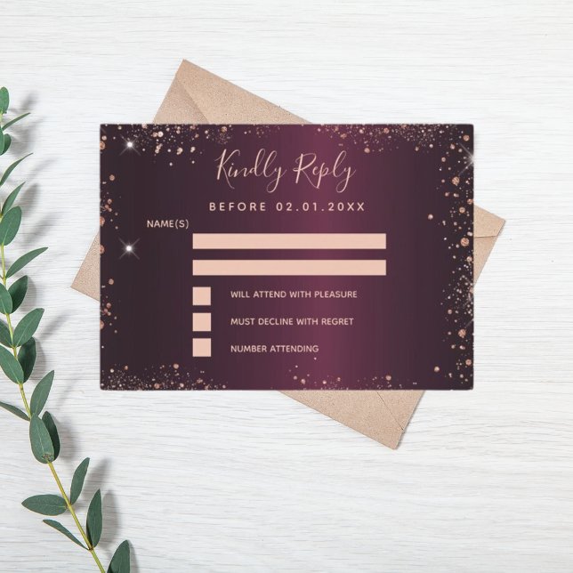 Burgundy rose gold RSVP Card (Creator Uploaded)