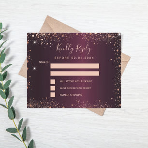 Burgundy rose gold RSVP card