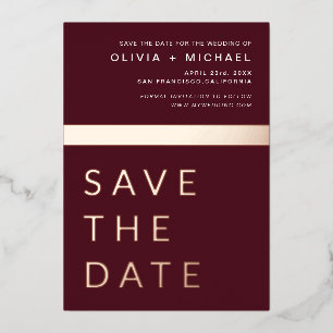 Burgundy Rose Gold Save the Date Elegant 