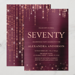 Burgundy Rose Gold Seventy 70th Birthday Party Invitation