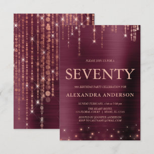 Burgundy Rose Gold Seventy 70th Birthday Party Invitation