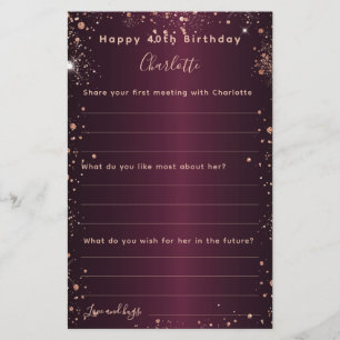 Burgundy rose gold sparkles birthday wishes card
