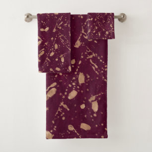 Burgundy & Rose Gold Splatter Modern Abstract Art Bath Towel Set