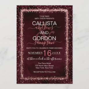 Burgundy Rose Gold Sprinkled Confetti Wedding Invitation