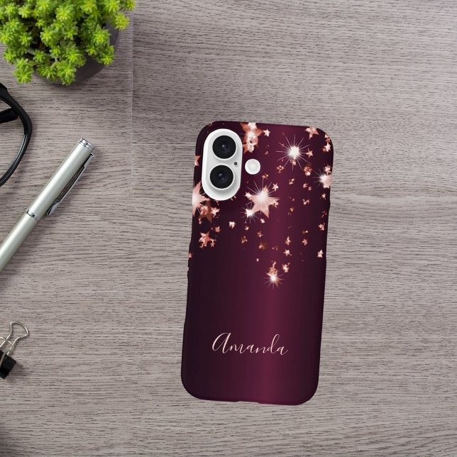Burgundy rose gold stars name Case-Mate iPhone case (Creator Uploaded)