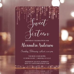 Burgundy Rose Gold Sweet Sixteen Birthday Invitation