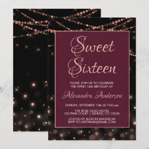 Burgundy Rose Gold Sweet Sixteen Birthday Invitation