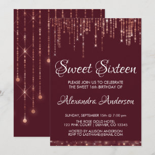 Burgundy Rose Gold Sweet Sixteen Birthday Invitation