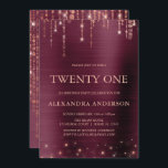 Burgundy Rose Gold Twenty One 21st Birthday Party Invitation<br><div class="desc">Burgundy and Rose Gold Sparkle String Lights Twenty One 21st (Twenty First) Birthday Party Invitation for an Elegant Girly Birthday . This is the perfect Birthday Celebration Invitation for an elegant Burgundy and Rose Gold Sparkle Birthday Party. Please contact the designer for matching customised items.</div>