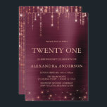 Burgundy Rose Gold Twenty One 21st Birthday Party Invitation<br><div class="desc">Burgundy and Rose Gold Sparkle String Lights Twenty One 21st (Twenty First) Birthday Party Invitation for an Elegant Girly Birthday . This is the perfect Birthday Celebration Invitation for an elegant Burgundy and Rose Gold Sparkle Birthday Party. Please contact the designer for matching customised items.</div>