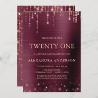 Burgundy Rose Gold Twenty One 21st Birthday Party