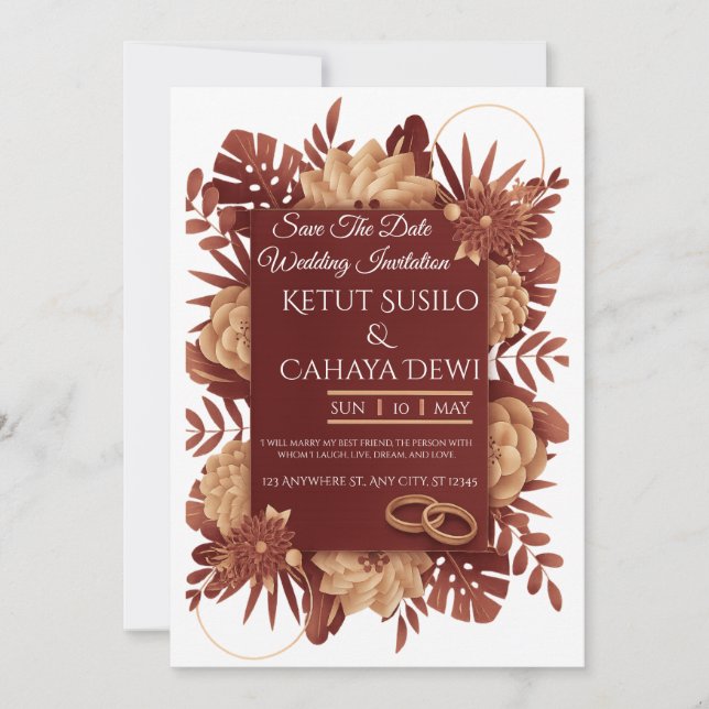 Burgundy rose gold union frame invitation (Front)