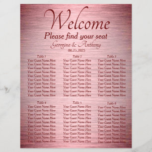 Burgundy Rose Gold Wedding Table Seating Chart