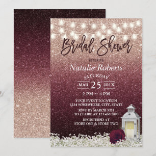 Burgundy & Rose Gold White Lantern Bridal Shower Invitation