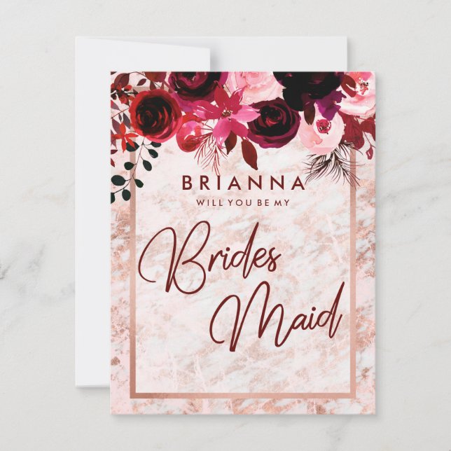Burgundy & Rose Gold Will You Be My Bridesmaid Invitation (Front)