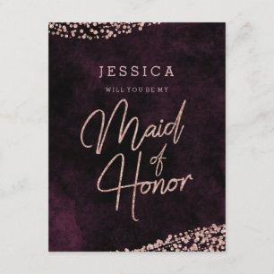 Burgundy Rose Gold Will You Be My Maid of Honour Invitation
