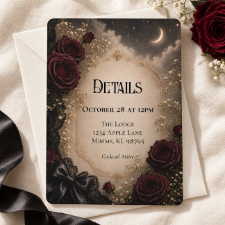 Burgundy Rose Gothic Wedding Details Thank You Card