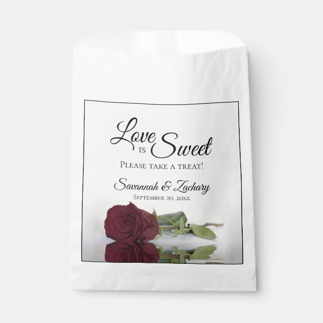 Burgundy Rose Love is Sweet Take a Treat Wedding Favour Bags (Front)
