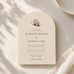 Burgundy Rose Monogram Arch Wedding Invitation