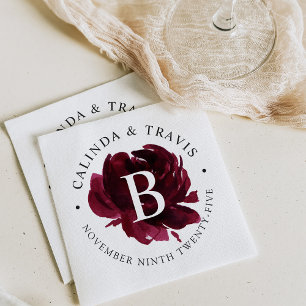 Burgundy Rose Monogram Napkin