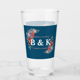 Burgundy & Rose on Blue Floral Wedding Glass