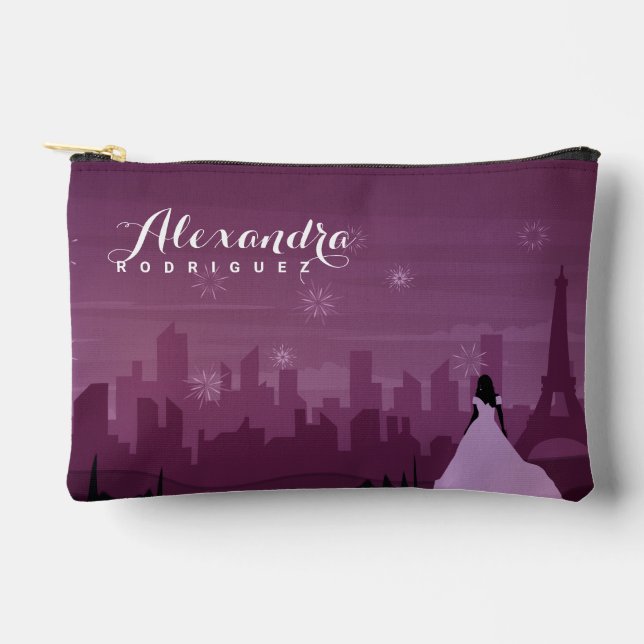 Burgundy Rose Paris Fireworks Quinceañera Accessory Pouch (Front)