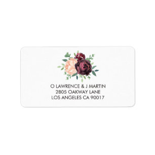 Burgundy Rose Peach Peony Floral Label