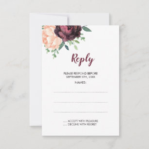 Burgundy Rose Peach Peony Wedding Reply Cards
