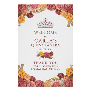 Burgundy Rose Quinceanera Welcome Sign