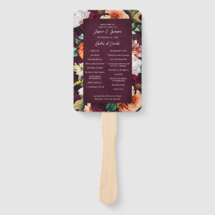 Burgundy Rose Ranunculus Wedding Program Hand Fan