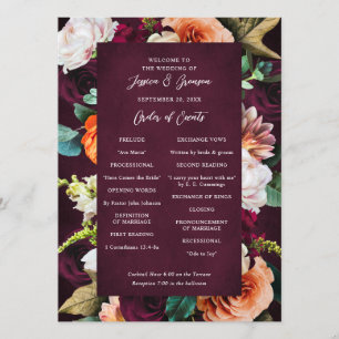 Burgundy Rose Ranunculus Wedding Programme