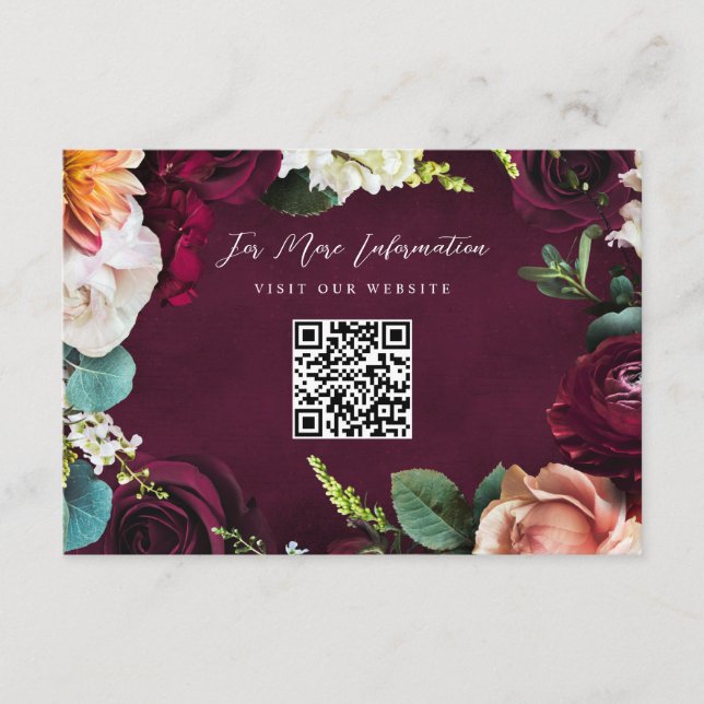 Burgundy Rose Ranunculus Wedding QR Code Enclosure Card (Front)