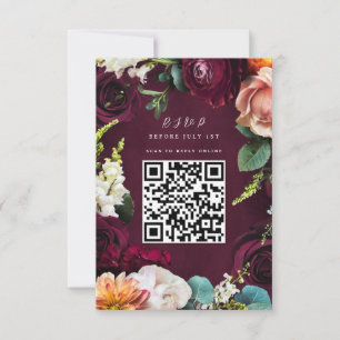 Burgundy Rose Ranunculus Wedding QR Code RSVP Invitation