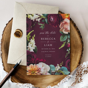 Burgundy Rose Ranunculus Wedding Save The Date