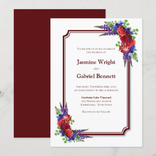 Burgundy Rose Red Border Wedding Invitation